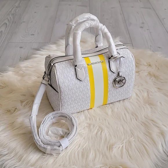 MICHAEL KORS Bedford Small Logo Stripe Satchel - Picture 7 of 11